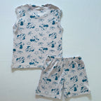 Bow & Bloom Ribbed Cotton Sleeveless Co-ord Set for kids in Lavender with Blue bow-inspired print - Back View.