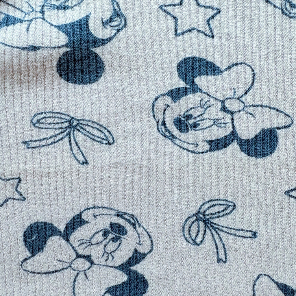 Close-up of the Blue bow-inspired print on the Bow & Bloom Ribbed Cotton Sleeveless Co-ord Set.