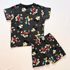 Cartoon Carnival Cotton Co-ord Set for kids in Black with cartoon characters print - Back View 