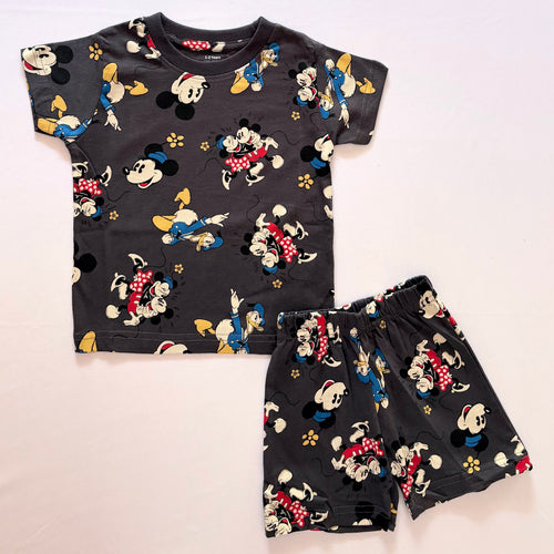 Cartoon Carnival Cotton Co-ord Set for kids in Black with cartoon characters print - Front View 