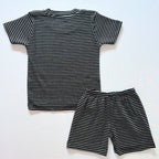 Classic Stripes ribbed cotton co-ord set for kids in black with white horizontal stripes - Back View.