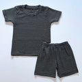 Classic Stripes ribbed cotton co-ord set for kids in black with white horizontal stripes - Front View.