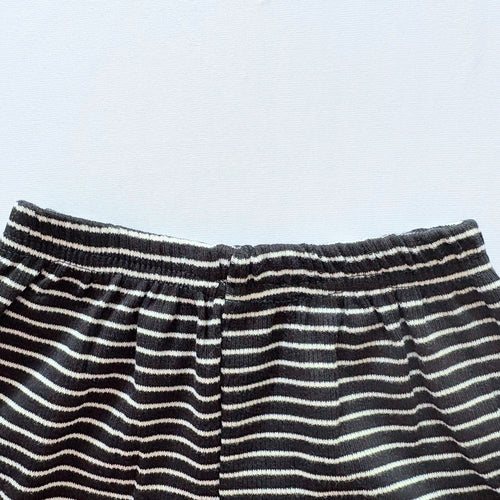 Close-up of the elastic waistband on the Classic Stripes ribbed cotton shorts.