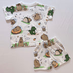Cozy Capybara Cotton Co-ord Set for kids in White with Capybara, Dinosaur, Bubble Tea and Orange print - Back View.