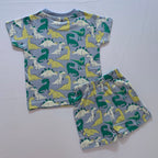 Dino Delight Cotton Co-ord Set for kids in Light Grey with Multicolour Dinosaur print - Back View.