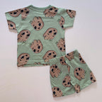 Forest Buddy Cotton Co-ord Set for kids in Mint Green with cute tree character print - Back View.