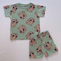 Forest Buddy Cotton Co-ord Set for kids in Mint Green with cute tree character print - Front View.