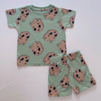 Forest Buddy Cotton Co-ord Set for kids in Mint Green with cute tree character print - Front View.