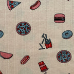 Close-up of the colourful food-inspired print on the Happy Bites Ribbed Cotton Sleeveless Co-ord Set.