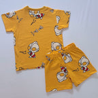 Hero Squad Cotton Co-ord Set for kids in Mustard Yellow with Superhero Character Print - Back View.