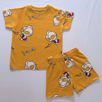 Hero Squad Cotton Co-ord Set for kids in Mustard Yellow with Superhero Character Print - Front View.