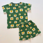 Little Genius Cotton Co-ord Set for kids in green with animal character print - Back View.
