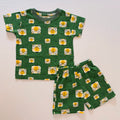Little Genius Cotton Co-ord Set for kids in green with animal character print - Front View.