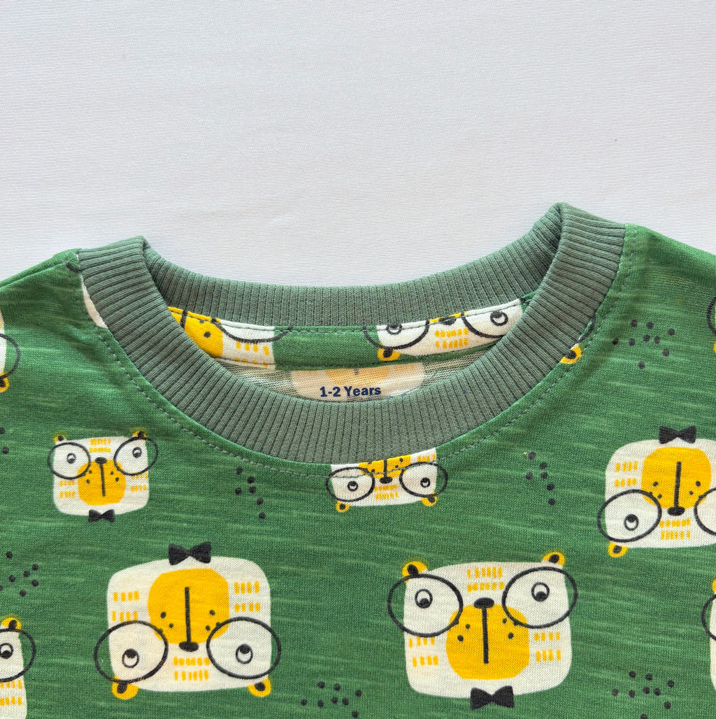 Close-up of the neckline on the Little Genius Cotton Co-ord T-shirt.