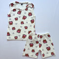 Melon Mews Ribbed Cotton Sleeveless Co-ord Set for kids in white with cute kitten and heart print - Front View.