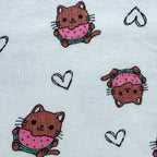 Close-up of the cute kitten and heart print on the Melon Mews Ribbed Cotton Sleeveless Co-ord Set.