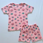 Shell Treasures Ribbed Cotton Co-ord Set for kids in peach with colourful Shell prints - Back View.