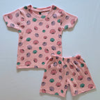 Shell Treasures Ribbed Cotton Co-ord Set for kids in peach with colourful Shell prints - Front View.