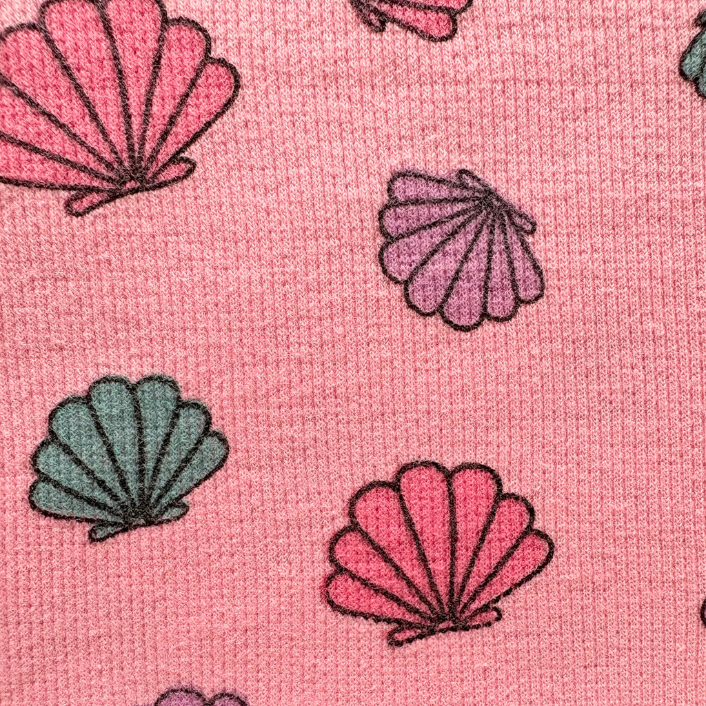 Close-up of the colourful Shell prints on the Shell Treasures Ribbed Cotton Co-ord Set.