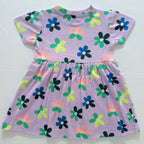 Smiley Blooms Cotton Frock for Girls in Lavender with Colourful Flower Print - Back View.