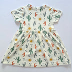 Sunny Cactus Cotton Frock for Girls in White with Cactus and Sun print - Back View.