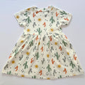 Sunny Cactus Cotton Frock for Girls in White with Cactus and Sun print - Front View.