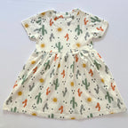 Sunny Cactus Cotton Frock for Girls in White with Cactus and Sun print - Front View.