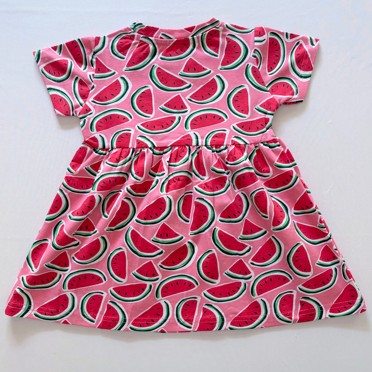 Watermelon Splash Cotton Frock for Girls in Pink with Watermelon Print - Back View