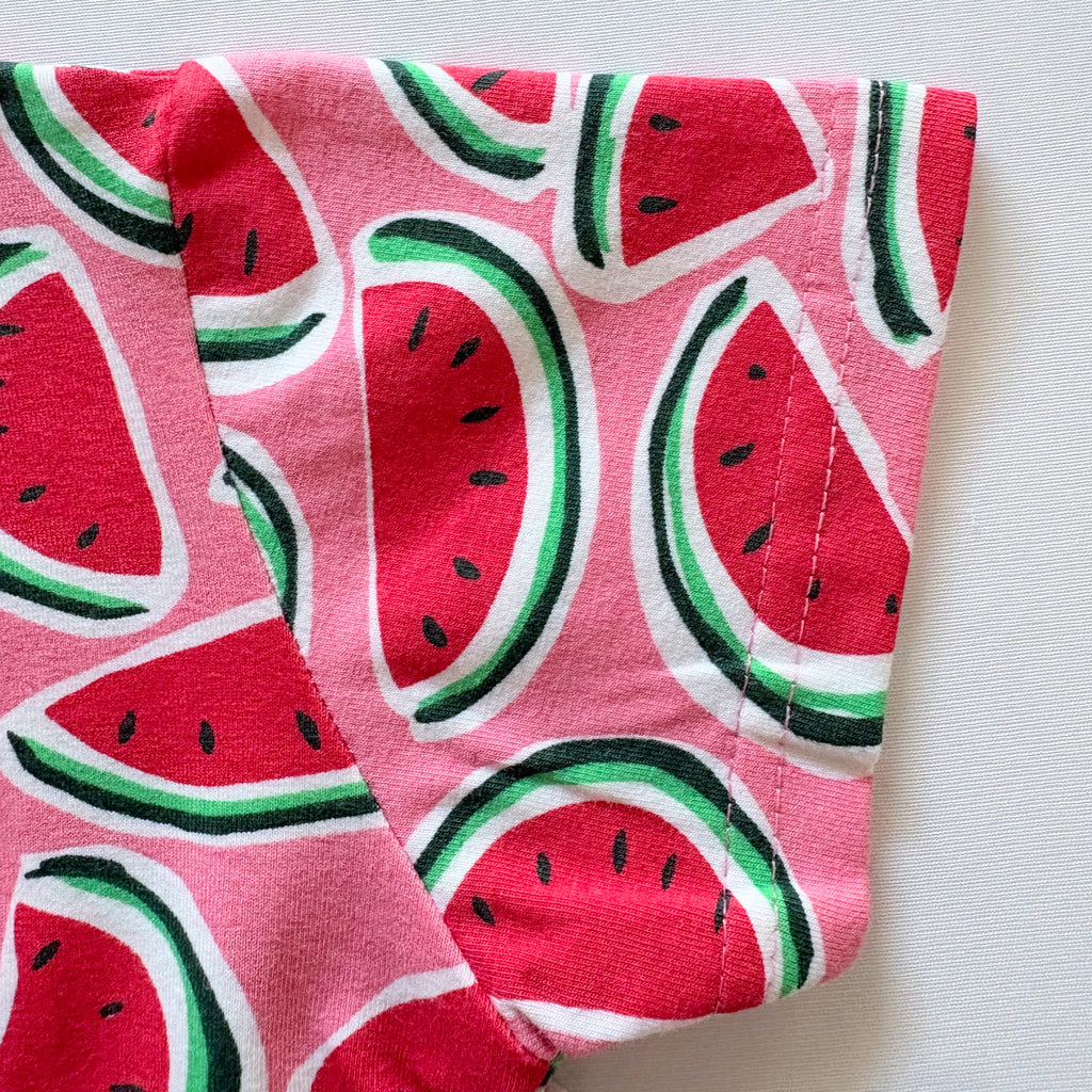 Close-up of the Sleeve on the Watermelon Splash Cotton Frock.