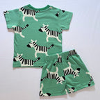 Zippy Zebra Cotton Co-ord Set for kids in Green with Zebra print - Back View.