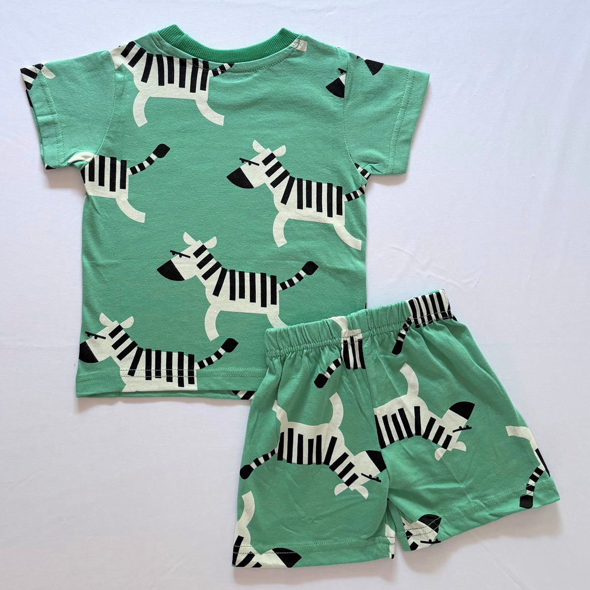 Zippy Zebra Cotton Co-ord Set for kids in Green with Zebra print - Back View.