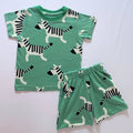 Zippy Zebra Cotton Co-ord Set for kids in Green with Zebra print - Front View.