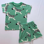 Zippy Zebra Cotton Co-ord Set for kids in Green with Zebra print - Front View.